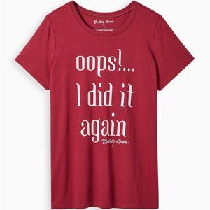 Torrid Britney Spears Oops I Did It Again Red Classic Fit Crew Tee Size 6/6X